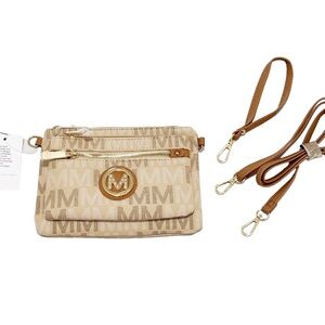 MKF Collection by Mia K. Helen Milan Signature Crossbody w/ Wristlet Bag Beige